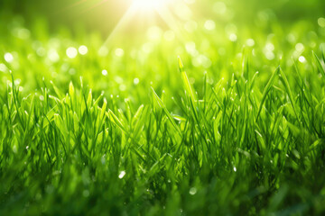 Fototapeta premium Spring sunny green grass background
