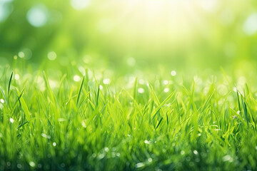 Fototapeta premium Spring sunny green grass background
