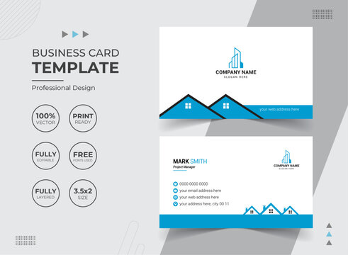 Modern Real Estate Agency Business Card Design Template. Vector abstract Creative. Stationery Items.