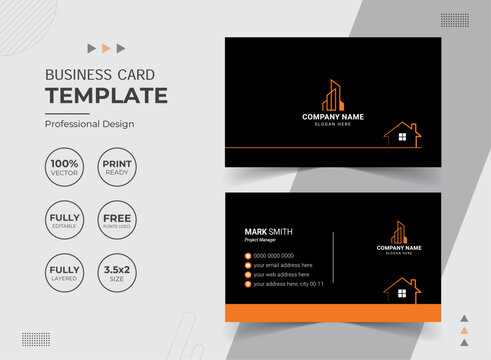 Modern Real Estate Agency Business Card Design Template. Vector abstract Creative. Stationery Items.