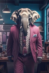 Fototapeta na wymiar Fashion photography of a anthropomorphic Elephant dressed as businessman clothes in office