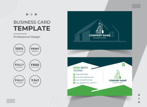 Modern Real Estate Agency Business Card Design Template. Vector abstract Creative. Stationery Items.