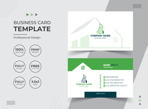 Modern Real Estate Agency Business Card Design Template. Vector abstract Creative. Stationery Items.