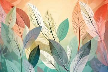 Abstract colorful leaves, soft colors, seamless background, desktop wallpaper, generative AI