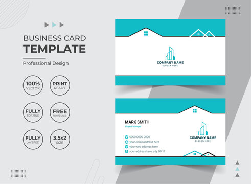 Modern Real Estate Agency Business Card Design Template. Vector abstract Creative. Stationery Items.