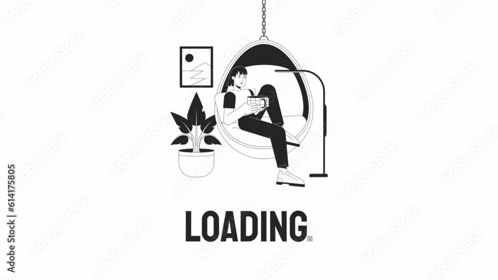 Aufkleber cozy lifestyle bw loader animation. woman with coffee mug. flash message 4k video footage. isolated 