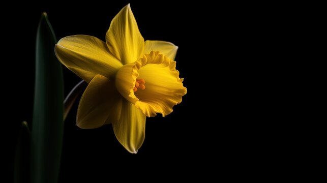yellow daffodil on black HD 8K wallpaper Stock Photographic Image
