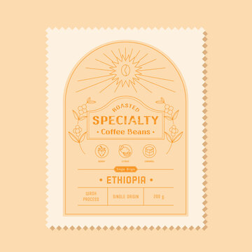 specialty coffee beans label with coffee cherry branch