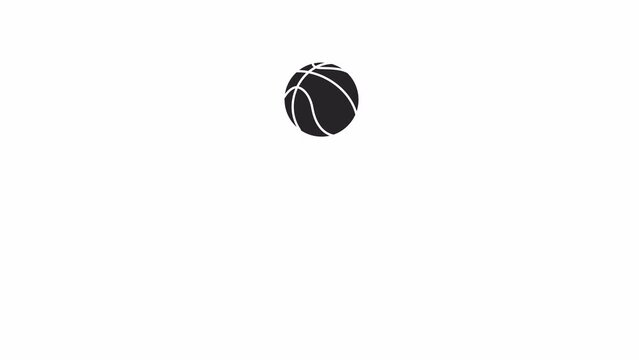 Bouncing basketball bw animation. Flat cartoon style icon 4K video footage for web design. Streetball. Ball dribble isolated monochromatic flat animated object with alpha channel transparency
