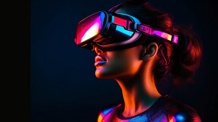 Generative AI. An elegant woman is engaging in virtual sports while wearing VR glasses