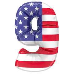 Balloon 9 Number USA Flag Gold 3D Render