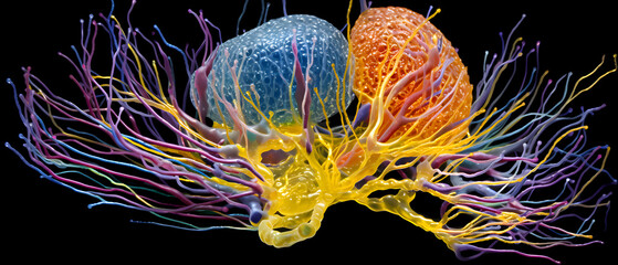 Intricate macro view of neuron in brain: detailed image capturing the delicate structure of a brain cell, offering insights into neural processes., Generative AI