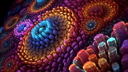 Hyperdetailed View: Colorful Exploration of Bacterial Microcosm, Intricate Beauty Revealed in Microscopic Detail, Generative AI