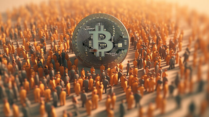 The Bitcoin Craze: A Crowd Enthralled by Digital Wealth. Generative AI