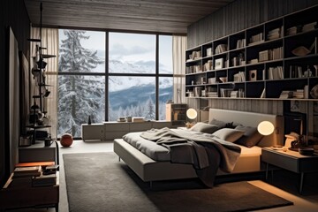 luxury hotel room with bed, ai generative