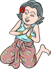 Thai traditional dance, Thai children, Thai cartoons. pop art retro hand drawn style design illustration. transparent background
