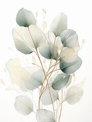 Watercolor floral illustration set - green leaf branches collection, for eco wedding stationary, greetings, wallpapers, fashion, background. Eucalyptus, olive, green leaves. Generative AI