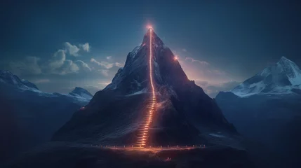 Deurstickers Illuminated Ascent: Embarking on the Path to Success. Generative AI © Sascha