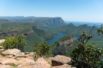 Obraz premium View over Blyde Canyon near Hoedspruit in South Africa with view over Three Roundavels