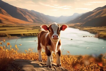 cow in the mountains, ai generative
