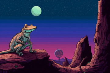 a lizard on the moon in a 1990s point and click 16bit adventure game, AI