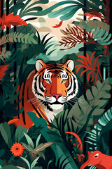 Fototapeta premium very colorful ilustration of a tiger in the jungle, AI