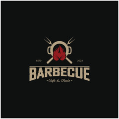 Simple Barbecue Vintage hot grill, with crossed flames and spatula. Logo for restaurant, badge, cafe and bar.vector