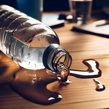 Spill Disaster: Stock Photo of a Toppled Leaking Water Bottle