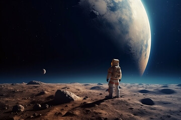 the Earth from the Moon with Astronaut, AI