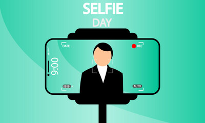Selfie day smartphone on a selfie stick, vector art illustration.