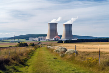 Fototapeta na wymiar Illustration of a nuclear power plant. Generative AI.
