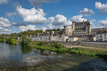Fototapeta na wymiar Amboise medieval castle or chateau and bridge on Loire river. France, Europe. Unesco site.