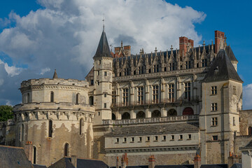 Fototapeta na wymiar Amboise medieval castle or chateau and bridge on Loire river. France, Europe. Unesco site.