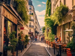 Fototapeta na wymiar Colorful image of the streets of Paris in the summertime