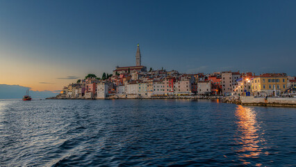 Fototapeta na wymiar View of the old town of Rovinj in Croatia after sunset