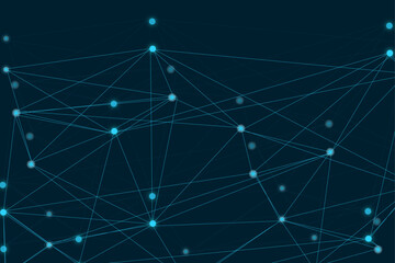 Abstract global pattern geometric polygonal space background and network connections with bokeh points and lines. Abstract blue lines and dots connections, social network communication pattern.