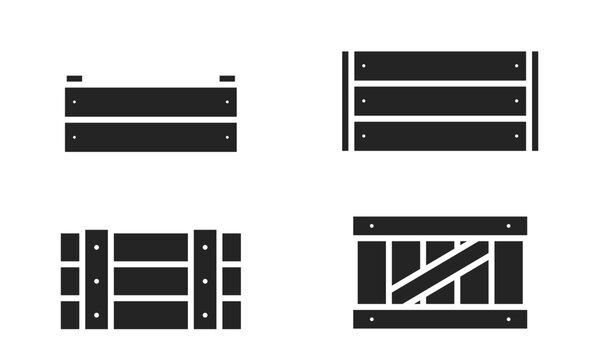 wooden crate box icon set. parcel and container for harvest. agriculture and farming symbols. isolated vector images