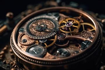 Fototapeta na wymiar Gears and cogs in clockwork watch mechanism.