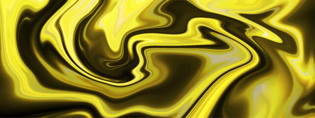 Abstract golden, black hand painted oil marble trendy dynamic art with glowing effect. Abstract wavy curve fluid modern marble texture background.