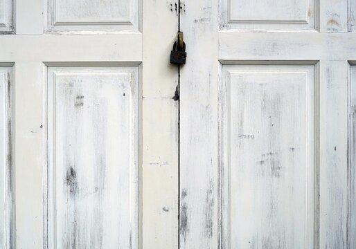A vintage white windows with a master key lock.