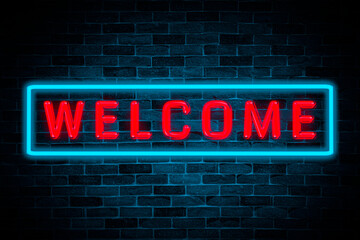 Welcome Neon sign banner, shining light signboard collection.