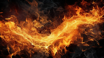 Inferno's Embrace: Captivating Thick Fire Flames Against a Black Abyss. Generative AI