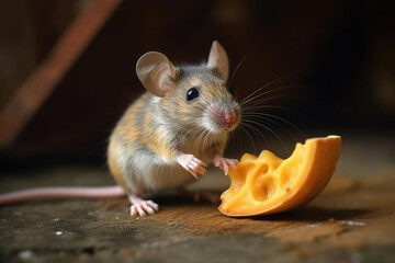 Mouse eating cheese.