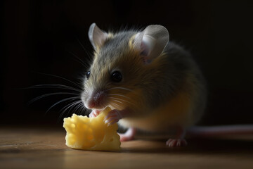 Mouse eating cheese.