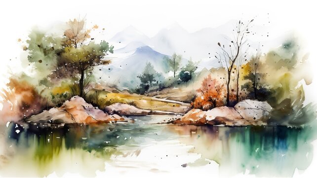 a beautiful painting of a colorful landscape painted with watercolors
