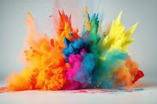 Colorful explosion of paint on a white background. Abstract background. Holi paint powder, holiday. Generative AI.
