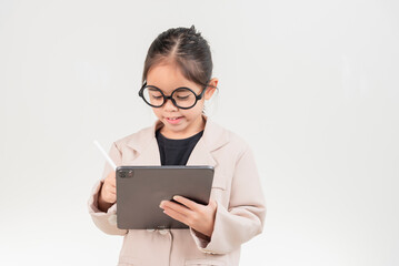 Little business lady Asia. formalwear standing on a white background