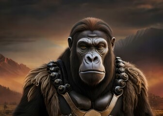 Fototapeta na wymiar Warrior gorilla ape closeup