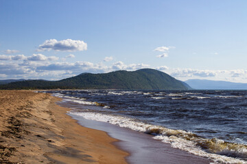 Fototapeta na wymiar Scenic view of mountains on the edge of lake Baikal
