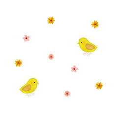 鳥と花のイラスト